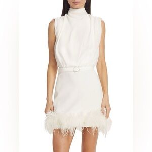 AMANDA UPRICHARD Sullivan Feather-Trimmed Belted Mini Dress